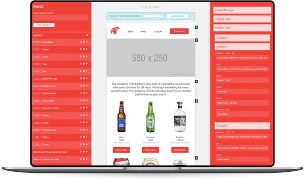 Drizly email building application interface