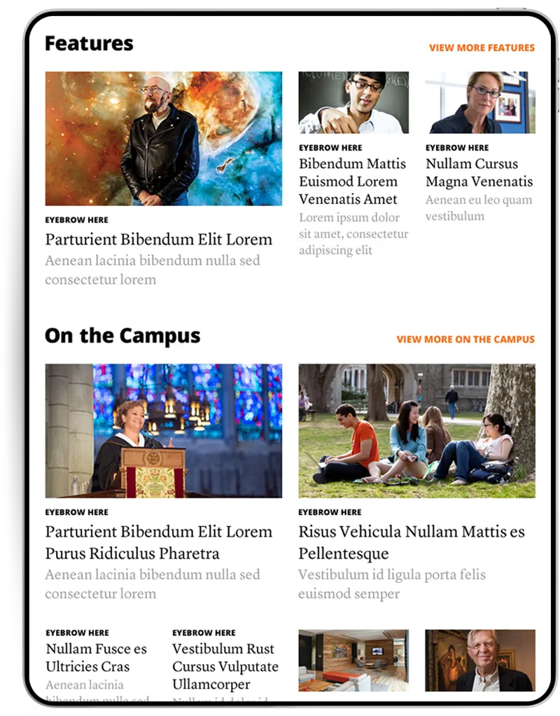 Responsive tablet layout showing flexible article lists