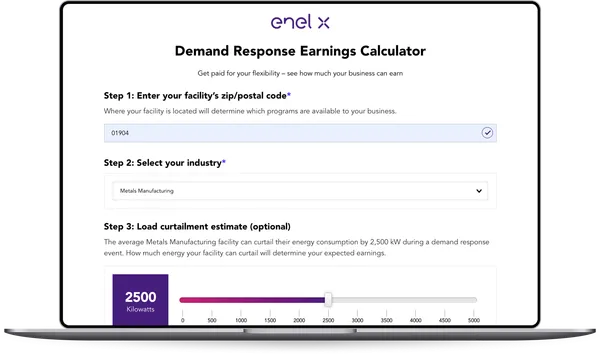 Enel X Demand Response Calculator interface
